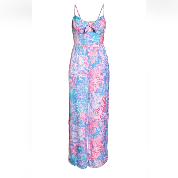 Lilly Pulitzer Bente Jumpsuit maxi blue Peri Viva La Lilly Pink Sz 8 Romper - Picture 5 of 14
